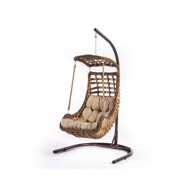 Кафяв висящ градински стол от ратан Alacati – Floriane Garden