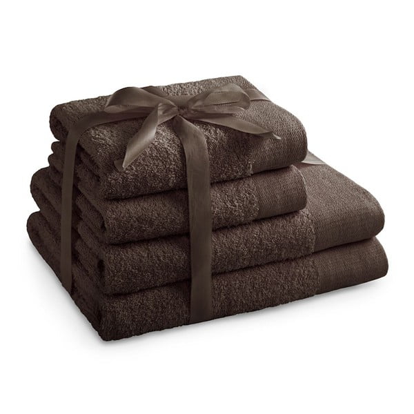 Кафяви памучни хавлии и кърпи за баня в комплект 4 бр. от тери Amari – AmeliaHome