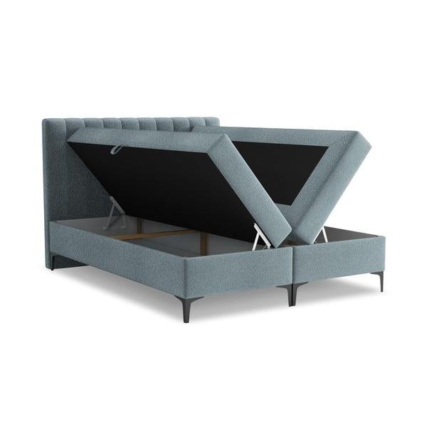 Светлосиньо боксспринг легло 180x200 cm с място за съхранение Puhala – Makamii-image-1