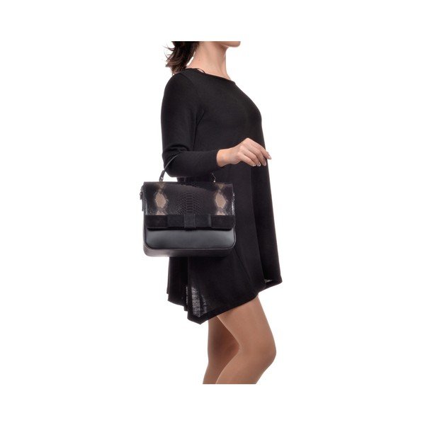 Черна кожена чанта Mangotti Hadria - Mangotti Bags-image-1