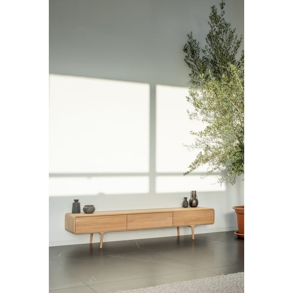 ТВ скрин от масивен дъб с 3 чекмеджета Fawn - Gazzda-image-1