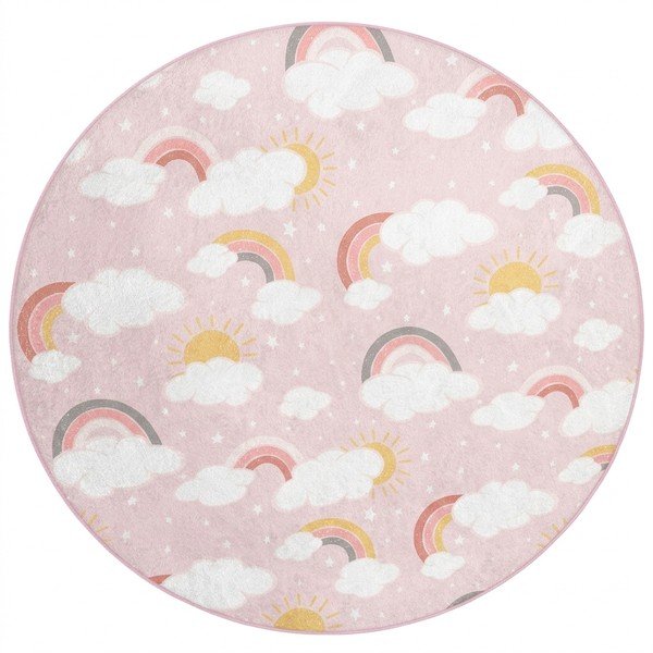 Розов детски килим подходящ за пране ø120 cm Rainbow World – Mila Home