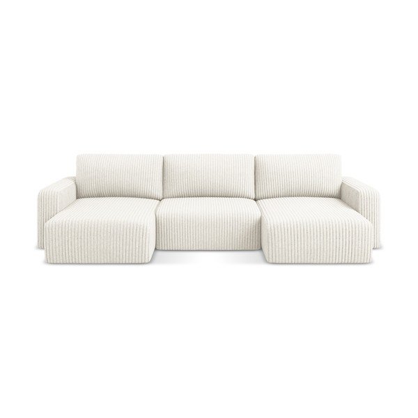 Кремав сгъваем/с място за съхранение ъглов диван от рипсено кадифе (U форма) Kona – Makamii