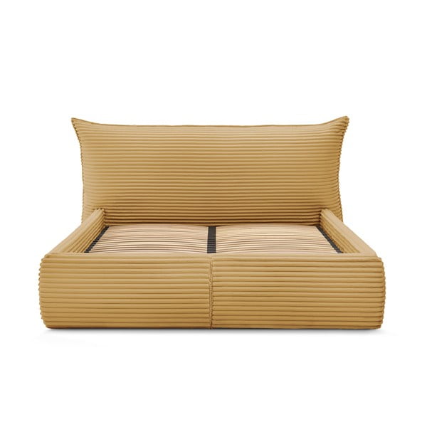 Жълто двойно тапицирано  легло с място за съхранение с включена подматрачна рамка 160x200 cm Jade – Bobochic Paris-image-4