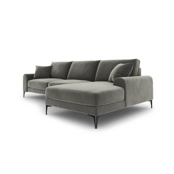Светлосив ъглов диван от кадифе , десен ъгъл Madara - Mazzini Sofas-image-4