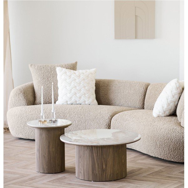 Бежова/в естествен цвят кръгла масичка за кафе с плот от имитация на мрамор ø 80 cm Athens – House Nordic-image-1