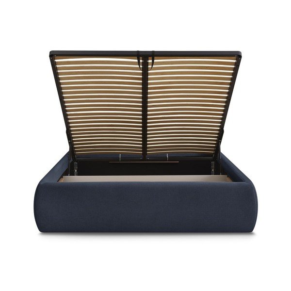 Тъмносиньо тапицирано двойно легло без табла с място за съхранение и включена подматрачна рамка 180x200 cm Inera – Bobochic Paris-image-4