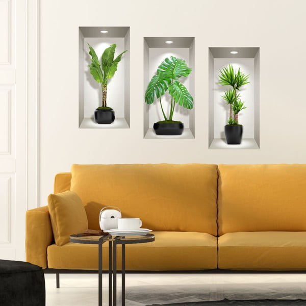 Комплект от 3 3D стикера за стена Green Plants - Ambiance