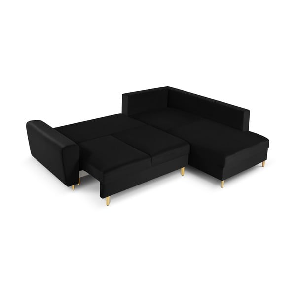 Черен кадифен разтегателен ъглов диван с място за съхранение (десен ъгъл/L форма) Kyoto – Cosmopolitan Design-image-2