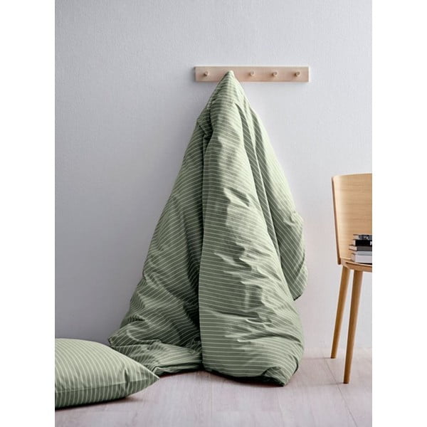 Светлозелен памучен чаршаф за единично легло Ранфорс на ивици, 140 x 200 cm Common - Södahl-image-1