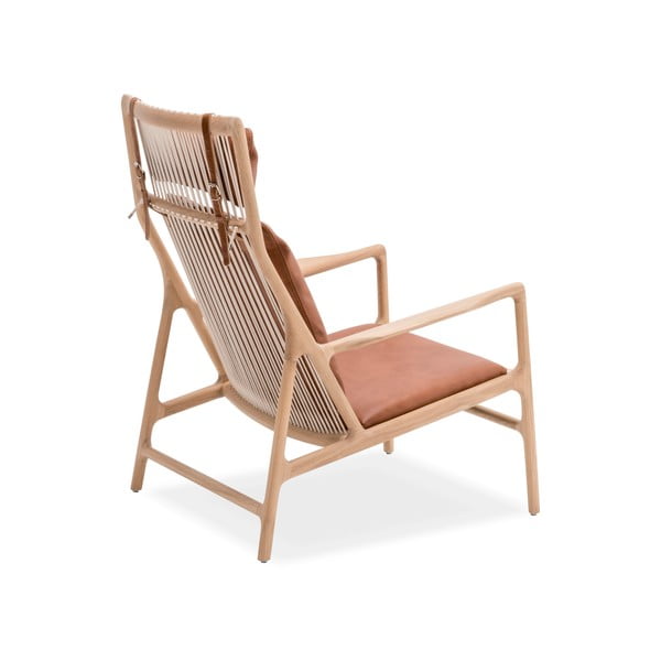 Фотьойл с масивна дъбова конструкция и седалка от коняковокафява биволска кожа Dedo - Gazzda-image-3