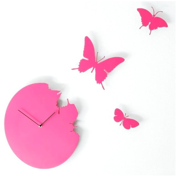 Designové hodiny Butterfly Magenta, 40 cm
