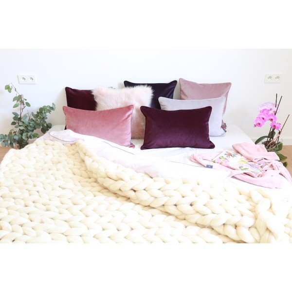 Кремаво ръчно плетено каре от мериносова вълна , 180 x 140 cm - WeLoveBeds-image-4