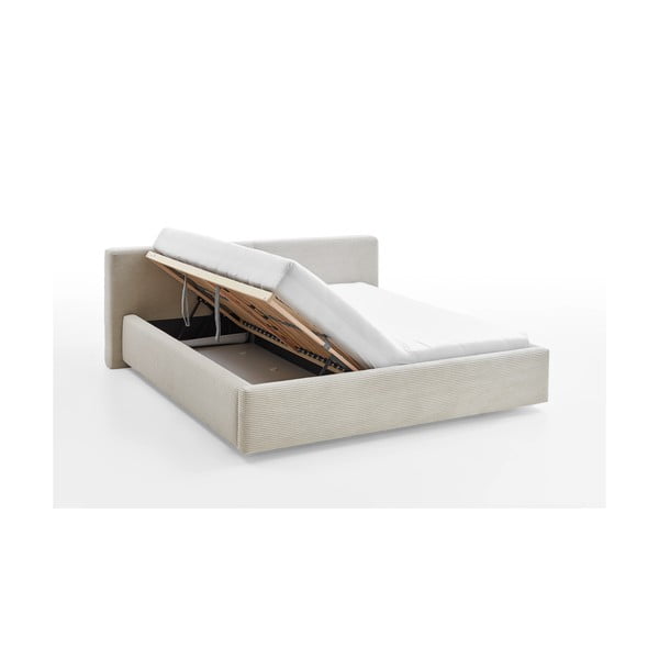 Бежово двойно легло 180x200 cm тапицирано с място за съхранение с включена подматрачна рамка Cube – Meise Möbel-image-2