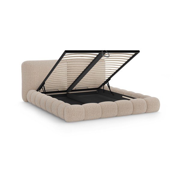 Сиво-бежово тапицирано двойно легло с място за съхранение и включена подматрачна рамка 180x200 cm Solange – Micadoni -image-2