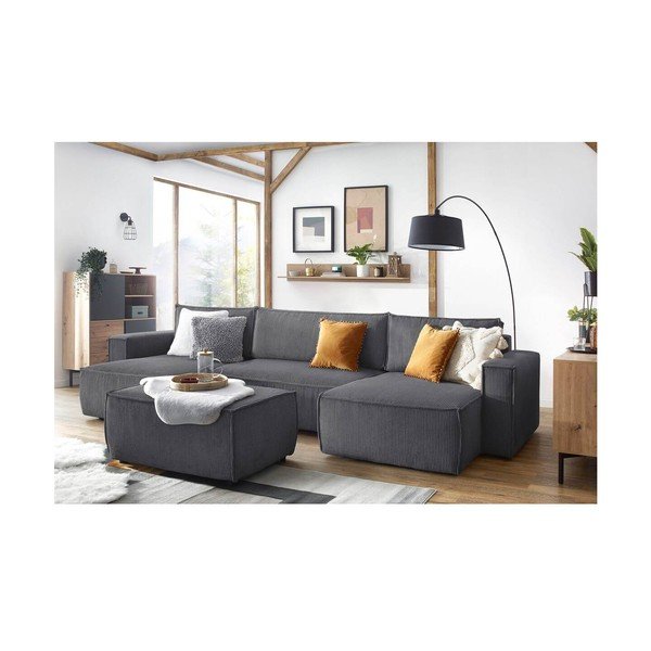 Тъмносива табуретка от велур Nihad - Bobochic Paris-image-4