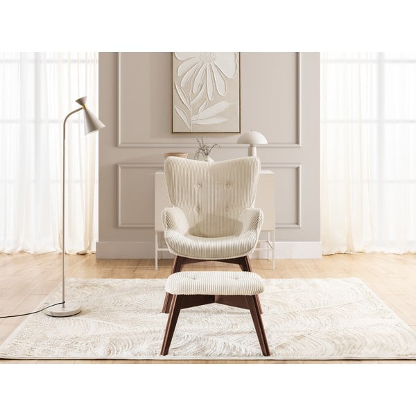 Бежов фотьойл с табуретка от рипсено кадифе Niko – Ropez-image-1