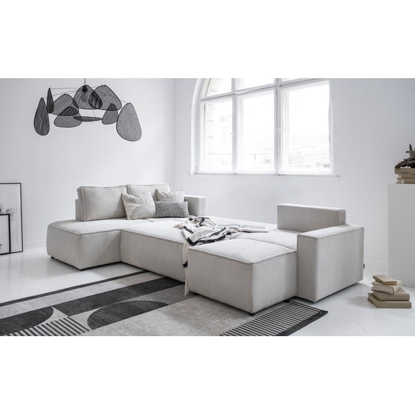 Бял разтегателен ъглов диван от рипсено кадифе (ляв ъгъл/"U" форма) Brave Dave – Miuform-image-3