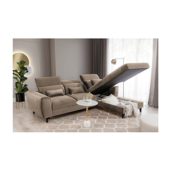 Светлокафяв кадифен разтегателен ъглов диван с място за съхранение (десен ъгъл) Foble – ELTAP-image-4