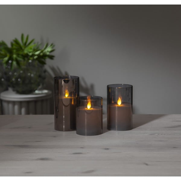 Сива LED восъчна свещ в стъкло, височина 15 см M-Twinkle - Star Trading-image-3