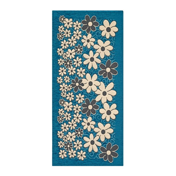 Modrý vysoce odolný kuchyňský koberec Webtappeti Margherite Avio, 55 x 115 cm