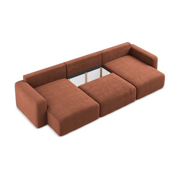 Теракотен шенилов сгъваем/с място за съхранение ъглов диван (U форма) Kona – Makamii-image-4