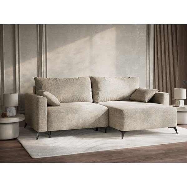 Бежов шенилов сгъваем/с място за съхранение ъглов диван (десен ъгъл) Leon – Maison de Rêve-image-4