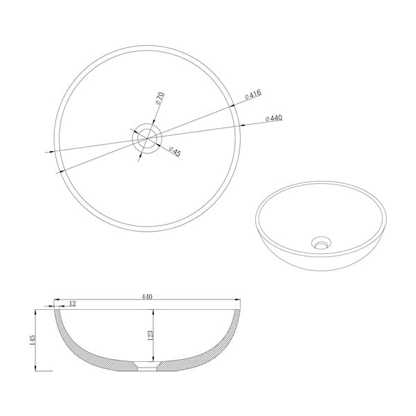 Тъмносива бетонна кръгла мивка ø 44 cm Turf – Sapho-image-3