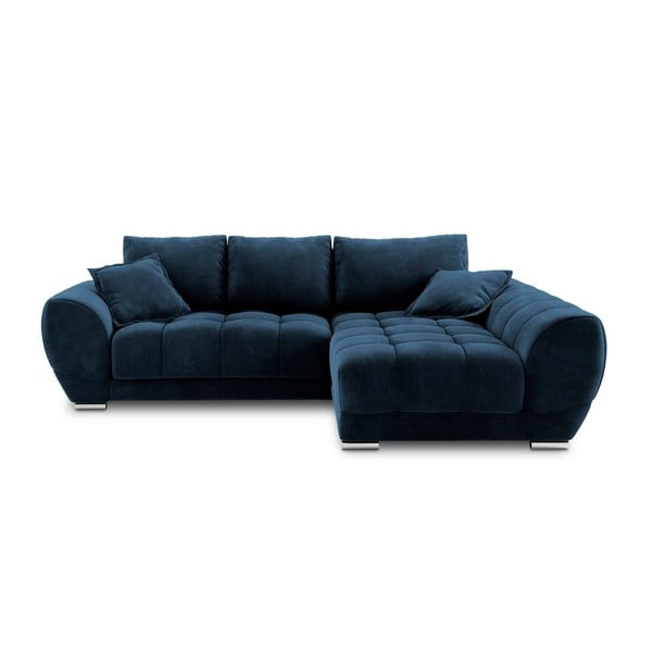 Кралско син ъглов разтегателен диван с кадифена тапицерия , десен ъгъл Nuage - Windsor & Co Sofas