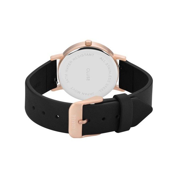 Дамски черен часовник с кожена каишка и мраморен циферблат Petite Rose La Roche - Cluse-image-2