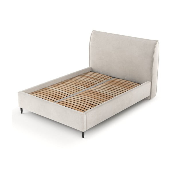 Кремаво тапицирано двойно легло с място за съхранение с включена подматрачна рамка 180x200 cm Shell – Maison de Rêve-image-2