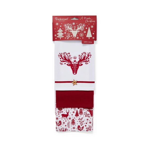 Комплект от 3 памучни коледни кърпи за чай , 38 x 44 cm A Nordic Christmas - Cooksmart ®
