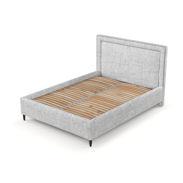 Светлосиво тапицирано двойно легло с място за съхранение с включена подматрачна рамка 180x200 cm Baleine – Maison de Rêve-image-4