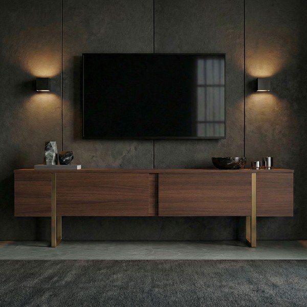 Маса за телевизор от декор от орех в тъмно естествен цвят 180x50x30 cm Onera – Kalune Design-image-2