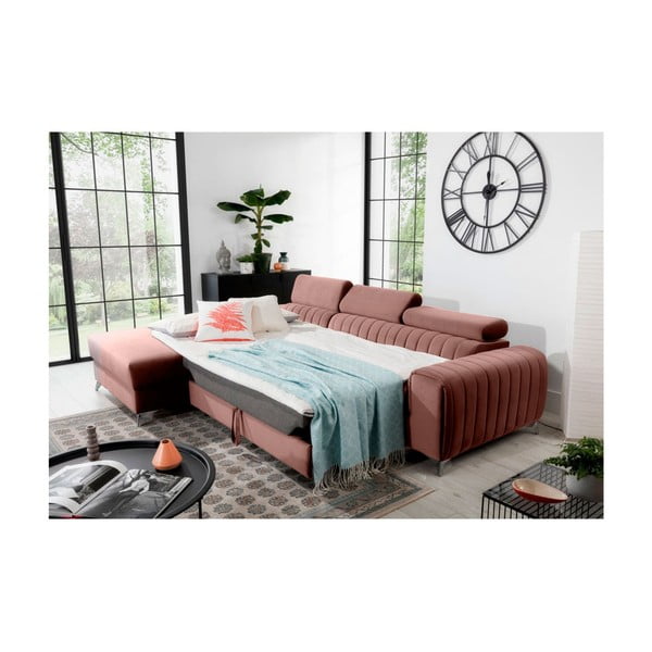 Розов кадифен разтегателен ъглов диван с място за съхранение (ляв ъгъл) Grayson – ELTAP-image-4