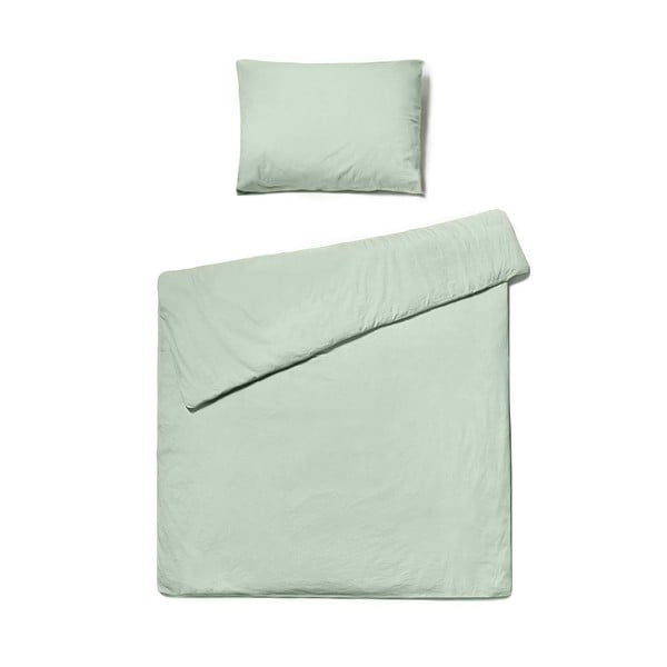 Единично спално бельо в градинско зелено от измит памук , 140 x 200 cm - Bonami Selection