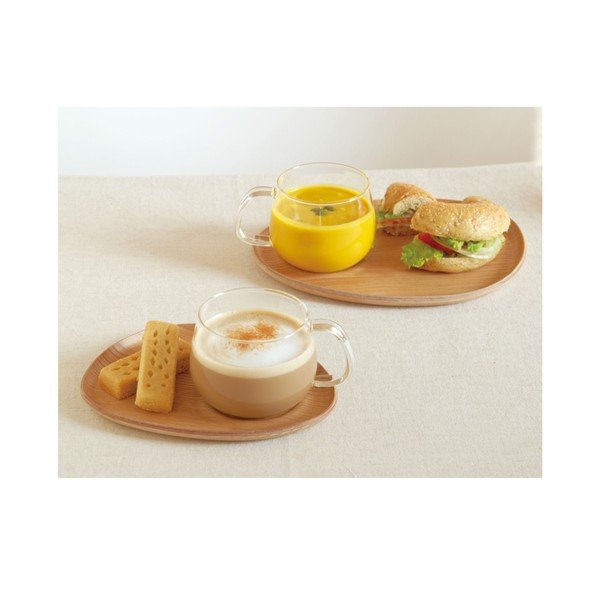 Žlutý hrnek s dřevěným podšálkem Kinto Fika-image-1