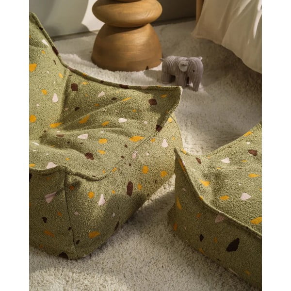 Зелен детски пуф от букле и шенил Terrazzo Square – Wigiwama-image-3