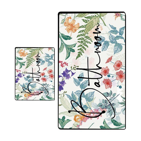 Килими за баня в комплект 2 бр. 60x100 cm Green In Flower – Foutastic