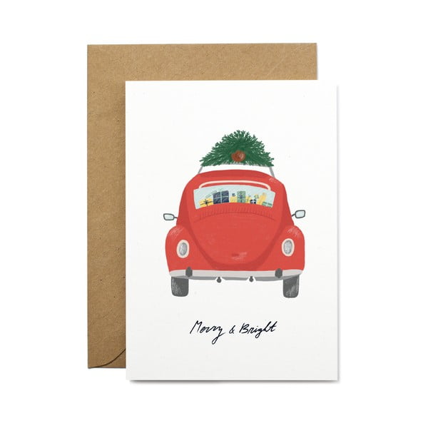 Коледна картичка от рециклирана хартия с плик, формат А6 Merry & Bright - Printintin
