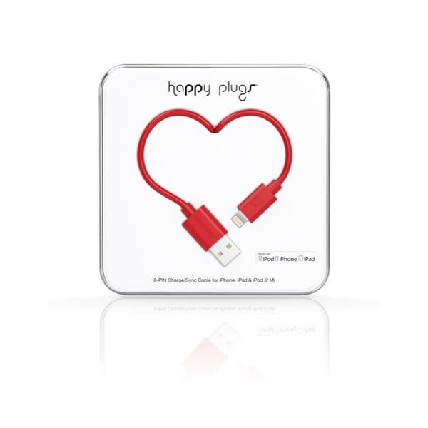 Červený Happy Plugs nabíjecí a datový kabel, 2 metry