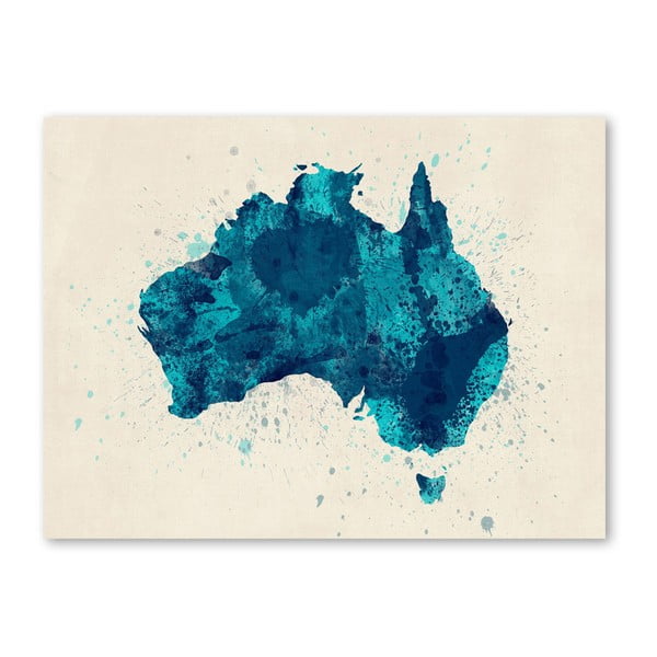 Plakát s modrou mapou Austrálie Americanflat Splash, 60 x 42 cm