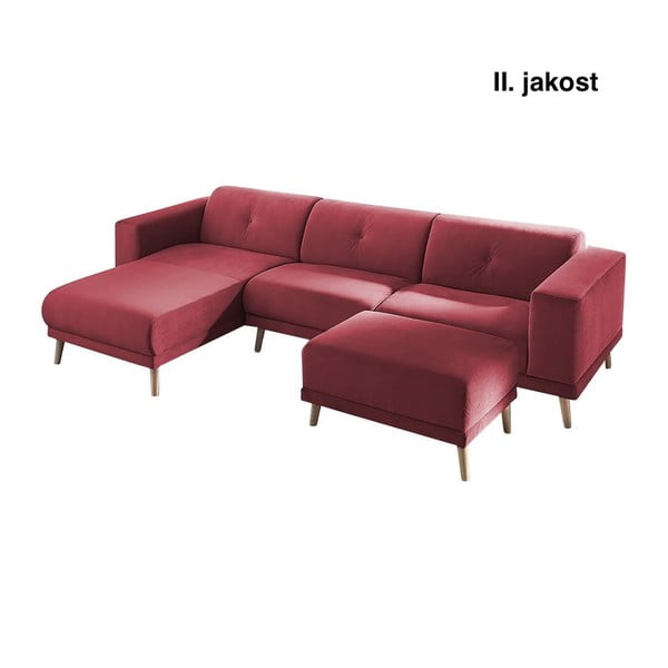 (II. качество) Червен ъглов диван с подложка за крака Luna, ляв ъгъл, 308 cm - Bobochic Paris
