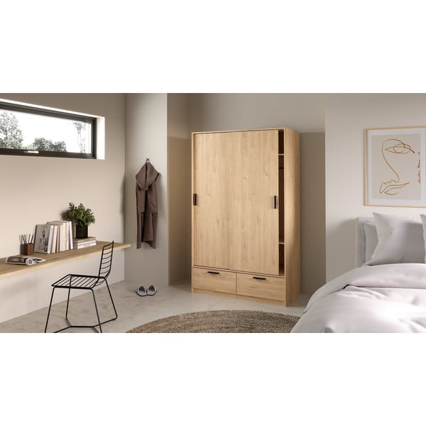 Гардероб в дъбов декор с плъзгащи се врати в естествен цвят 121x200 cm Line - Tvilum-image-3