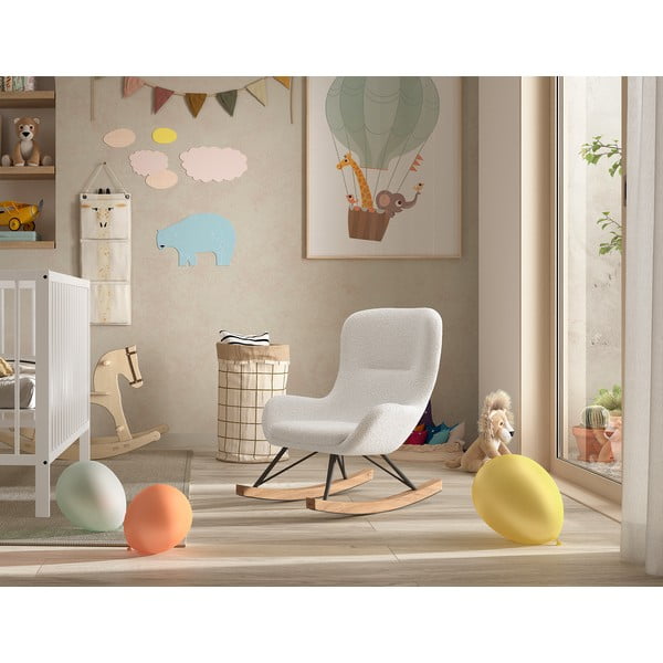 Бял люлеещ се детски стол от плат букле ROCKY – Vipack-image-1