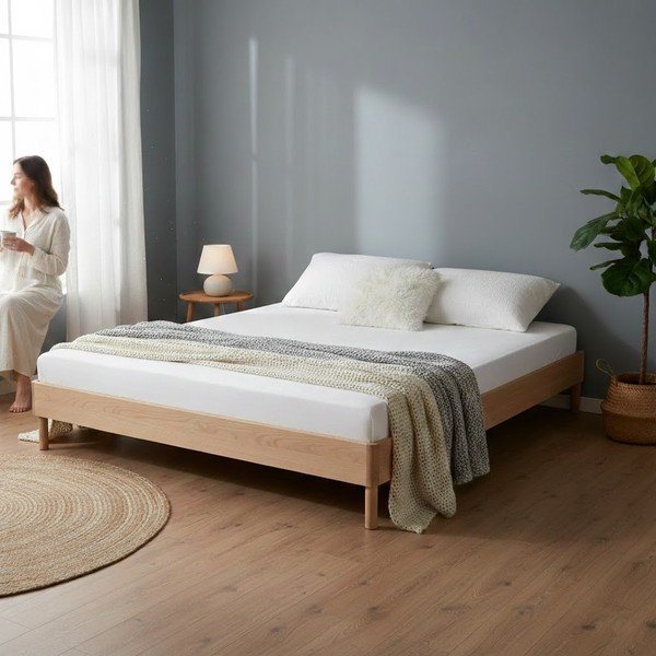 Двойно легло 160x200 cm от масивен дъб без табла без ламелно дъно в естествен цвят Forrest – Vipack-image-1