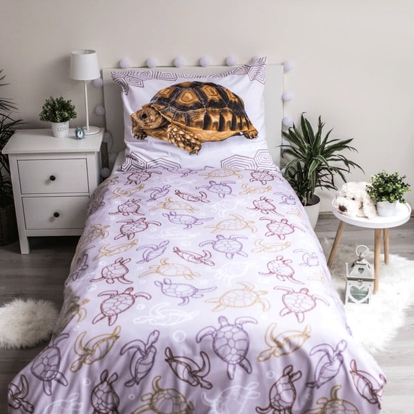 Бяло-кафяво единично  памучно детско спално бельо 140x200 cm Tortoise – Jerry Fabrics-image-3