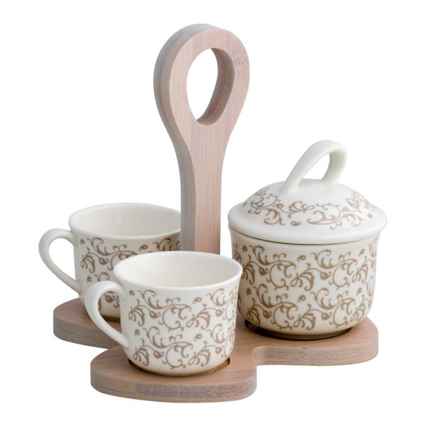 Комплект от 2 чаши и захарница с бамбукова табла Riccioli di Fata - Brandani