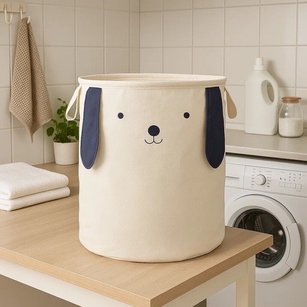 Бяла текстилна детска кошница за играчки ø 39x48 cm Mimo Dog Face – Premier Housewares-image-1