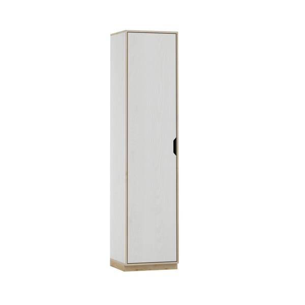 Bílá jednodvéřová šatní skříň s dřevěným dekorem Szynaka Meble Happy